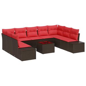 vidaXL Havesofa S&aelig;t 9 stk. 8-Antal s&aelig;der Brun og R&oslash;d Polyrattan