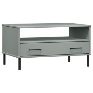 vidaXL sofabord med metalben OSLO 85x50x45 cm massivt tr&aelig; gr&aring;
