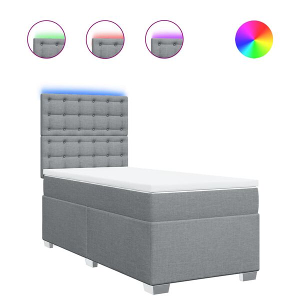 vidaXL kontinentalseng med madras 90x200 cm stof lysegr&aring;