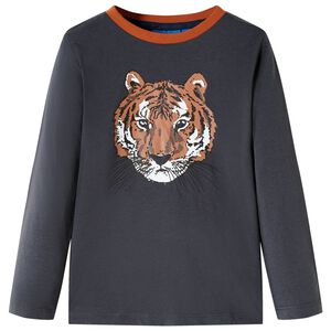 Lang&aelig;rmet T-shirt til b&oslash;rn str. 92 antracitgr&aring;