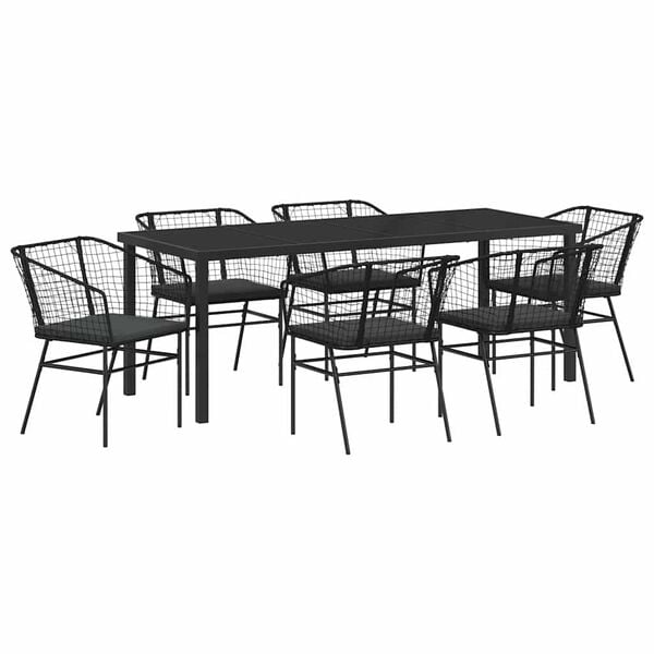 vidaXL Have Spisebordss&aelig;t 7 pcs Sort polyrattan