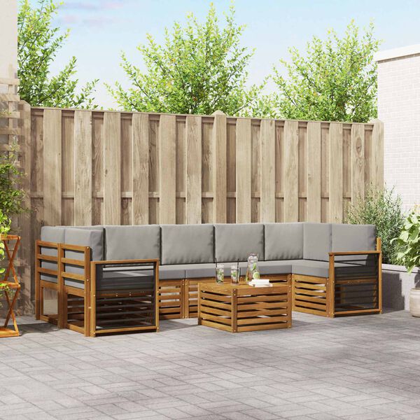 vidaXL Sofas&aelig;t med pude 8 pcs Naturlig og Lys Gr&aring; Massivt Akacietr&aelig;