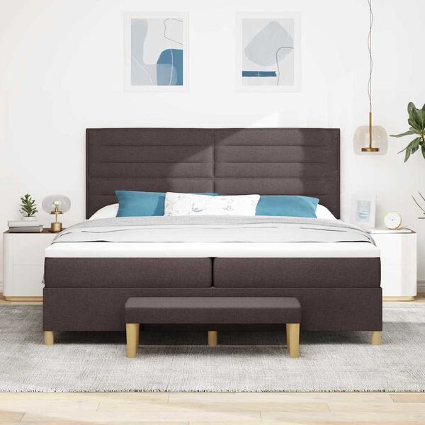 vidaXL Box spring seng med madras M&oslash;rkebrun 200 x 200 cm Stof