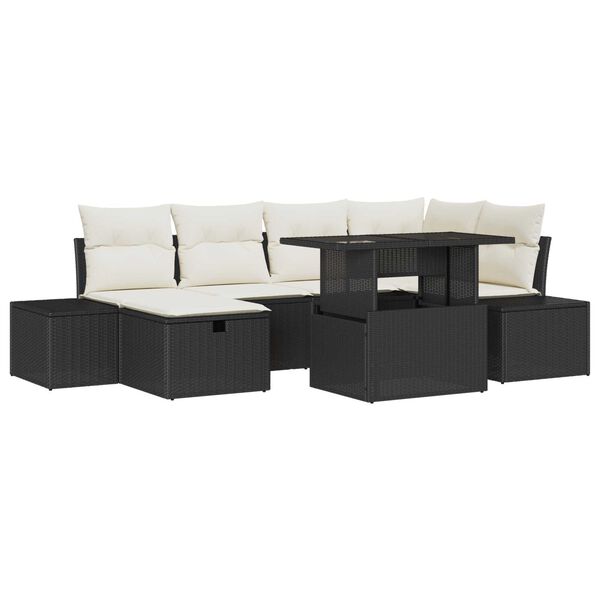vidaXL Havesofa S&aelig;t 7 pcs Sort polyrattan