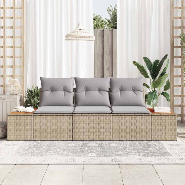 vidaXL Havesofa Sæt med pude 3 pcs Beige polyrattan