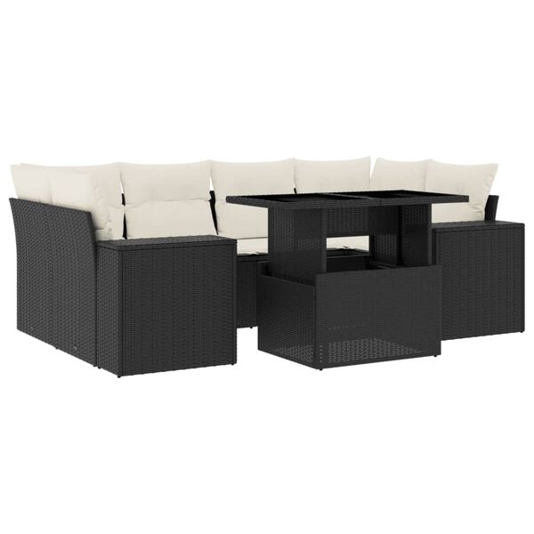 vidaXL sofas&aelig;t til haven 7 dele med hynder polyrattan sort