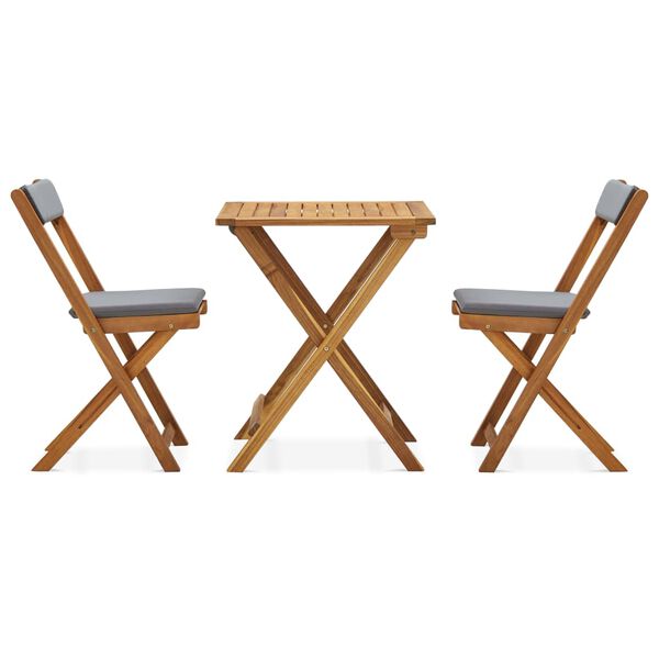 vidaXL foldbart bistrosæt 3 dele med hynder massivt akacietræ
