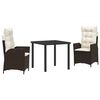 vidaXL Have Spisebordss&aelig;t med pude 3 pcs Brun polyrattan