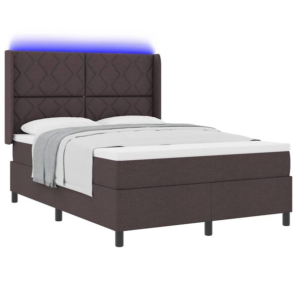 vidaXL LED Box Spring Bed med madras M&oslash;rk Brun 160 x 200 cm Stof