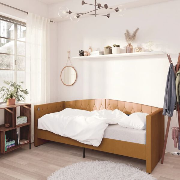 vidaXL daybed med madras og USB 90x200 cm fl&oslash;jl brun
