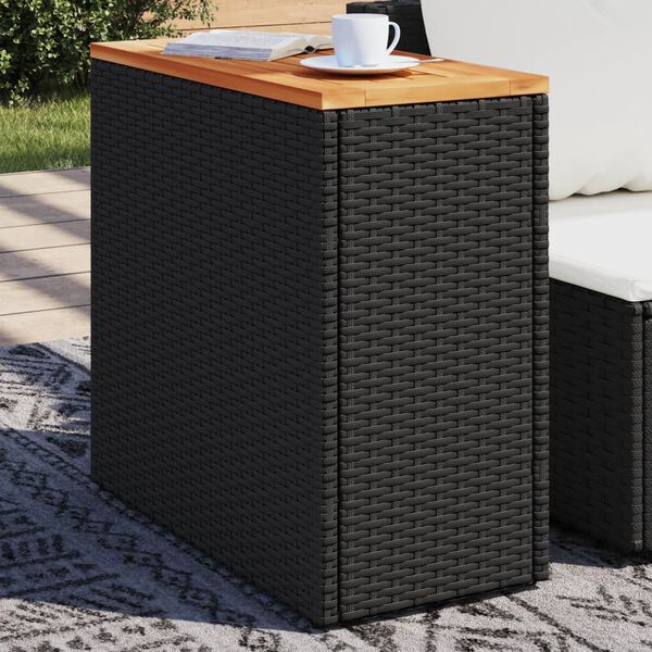 vidaXL havesidebord med træplade sort 58x27,5x55 cm polyrattan