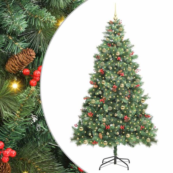 vidaXL Kunstigt juletr&aelig; med LED -strimmellys Gr&oslash;n 240 cm PVC og metal