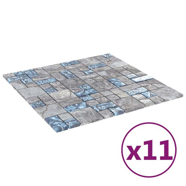 vidaXL Mosaikflise 11 pcs Gr&aring; og Bl&aring; 50 x 50 cm Glas