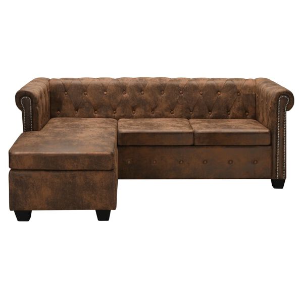 vidaXL L-formet Chesterfield sofa imiteret ruskind brun