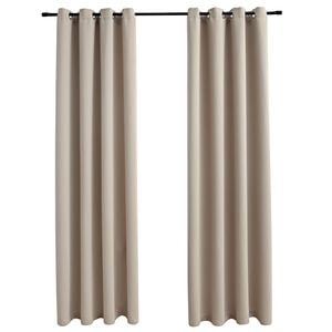 vidaXL m&oslash;rkl&aelig;gningsgardiner 2 stk. med metalringe 140 x 175 cm beige