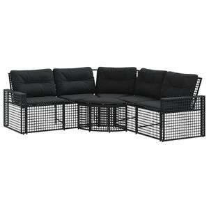 vidaXL havesofa med hynder og fodskammel L-formet polyrattan sort