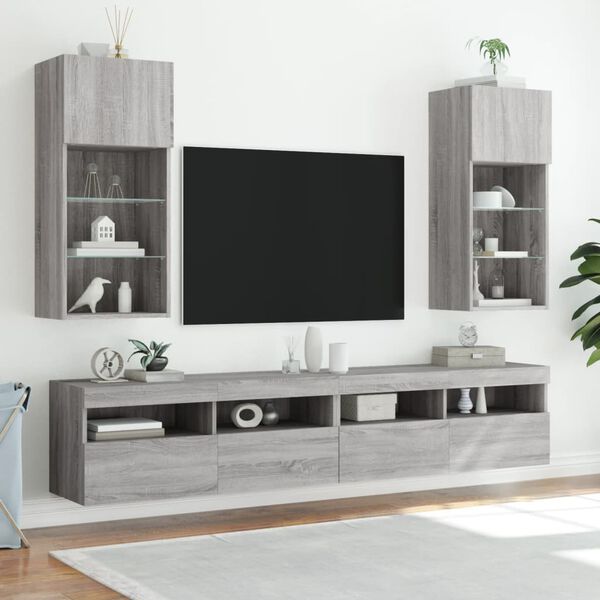 vidaXL tv-borde 2 stk. med LED-lys 40,5x30x90 cm gr&aring; sonoma-eg