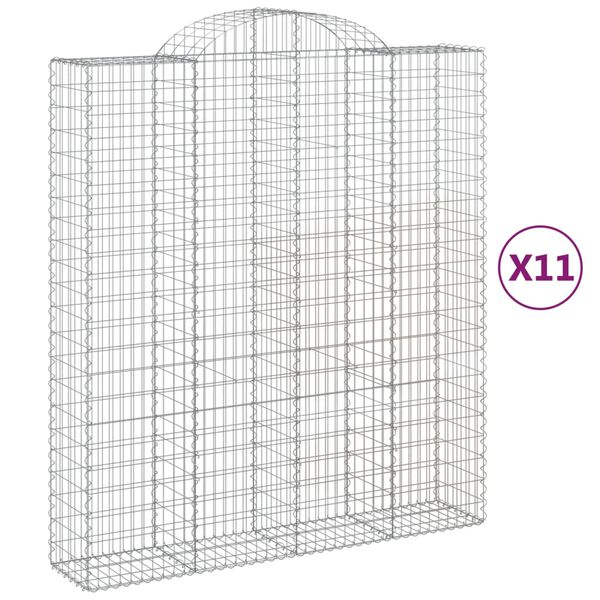 vidaXL buede gabionkurve 11 stk. 200x50x220/240 cm galvaniseret jern