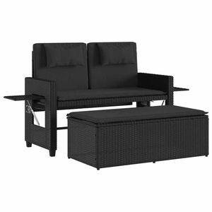 vidaXL haveb&aelig;nk med hynder og l&aelig;nefunktion polyrattan sort