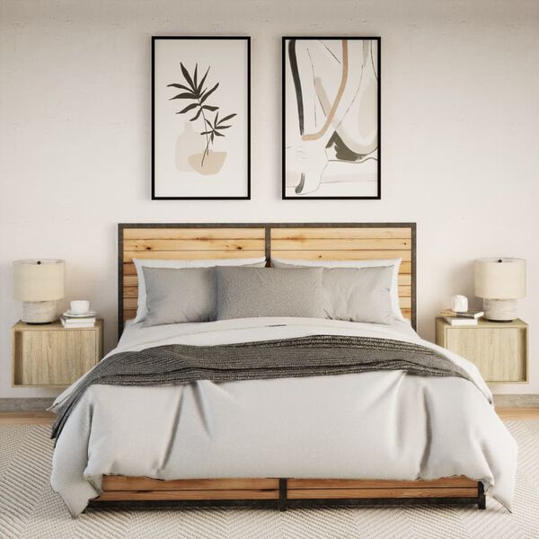 vidaXL v&aelig;gh&aelig;ngte sengeborde 2 stk. med LED-lys sonoma-eg