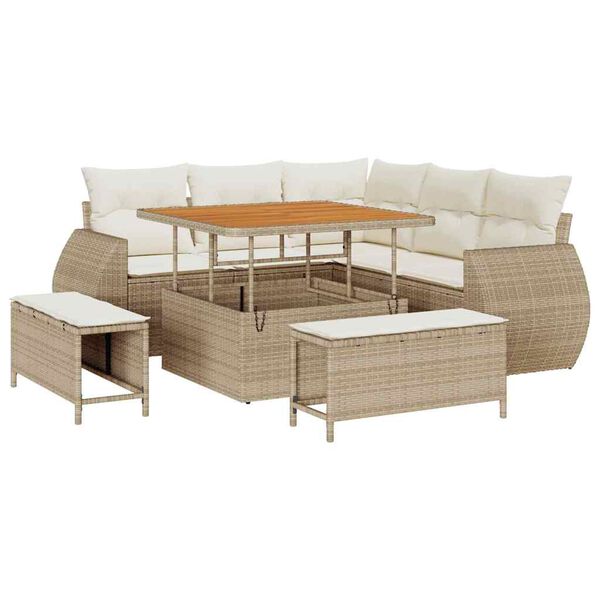 vidaXL Havesofa S&aelig;t med pude med pude 8 pcs Beige og creme polyrattan