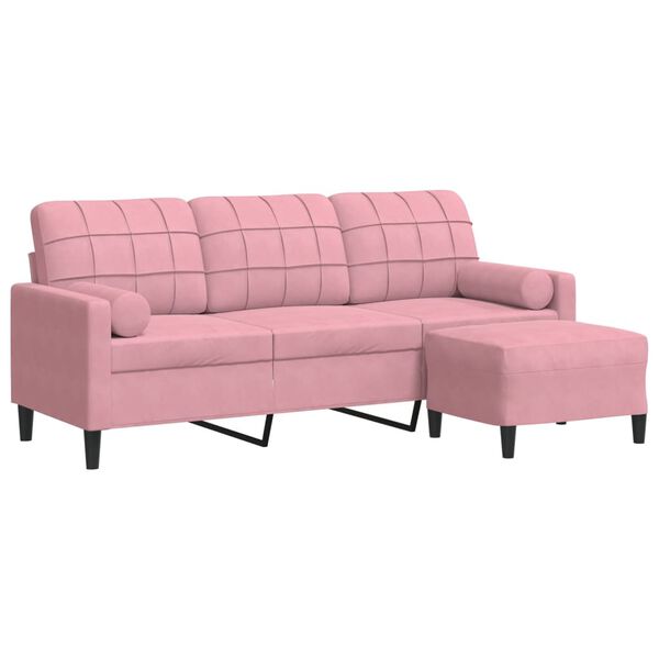 vidaXL 3-personers sofa med fodskammel 180 cm velour lyserød
