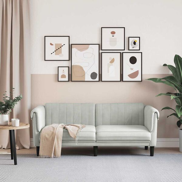 vidaXL 2-personers sofa velour lysegr&aring;