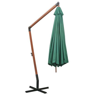 vidaXL hængende parasol 350 cm træstang grøn