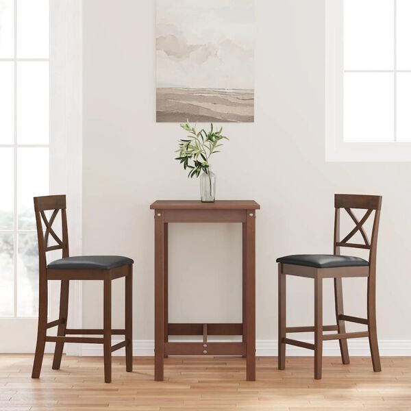 vidaXL barstole med hynder 2 stk. massivt gummitr&aelig; brun