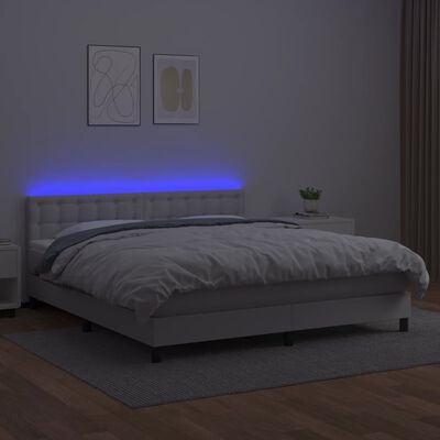 vidaXL kontinentalseng med LED-lys 160x200 cm kunstlæder hvid