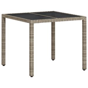 vidaXL havebord med glastop 90x90x75 cm polyrattan lysegr&aring;
