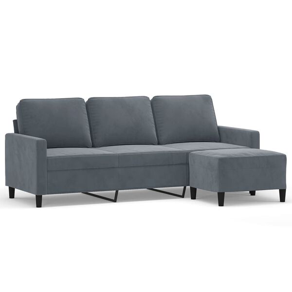vidaXL 3-personers sofa med fodskammel 180 cm velour M&oslash;rkegr&aring;