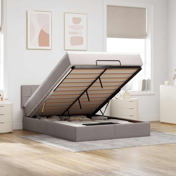 vidaXL Ottoman seng med madras & LEDs Taupe 140x200 cm Stof