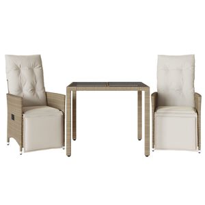 vidaXL bistros&aelig;t til haven 3 dele med hynder polyrattan beige