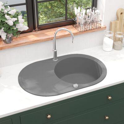 vidaXL køkkenvask enkelt vask oval granit grå