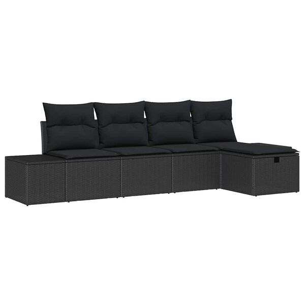 vidaXL Havesofa S&aelig;t med pude 5 pcs Sort polyrattan