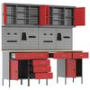 vidaXL Arbejdsskab med skuffe med l&aring;s 10 pcs R&oslash;d Ingeni&oslash;rtr&aelig; og st&aring;l