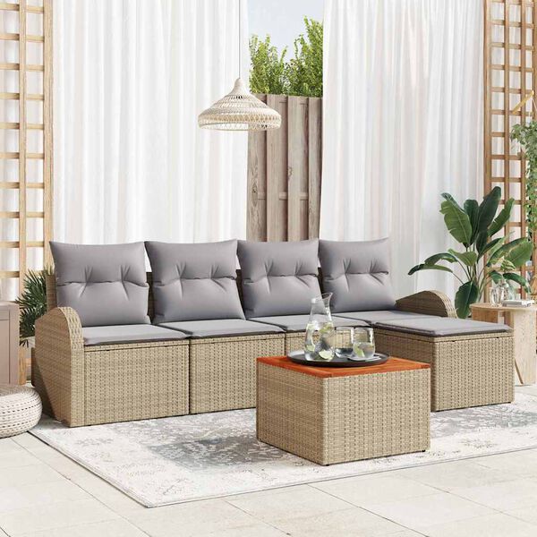 vidaXL Havesofa S&aelig;t med pude 6 pcs Beige polyrattan