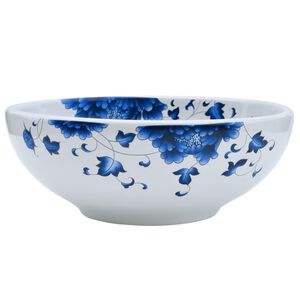 vidaXL h&aring;ndvask til bordplade &Phi;41x14 cm rund keramik hvid og bl&aring;