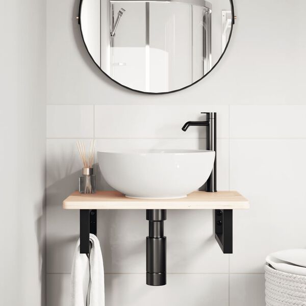 vidaXL badeværelseshylde stål og massivt egetræ