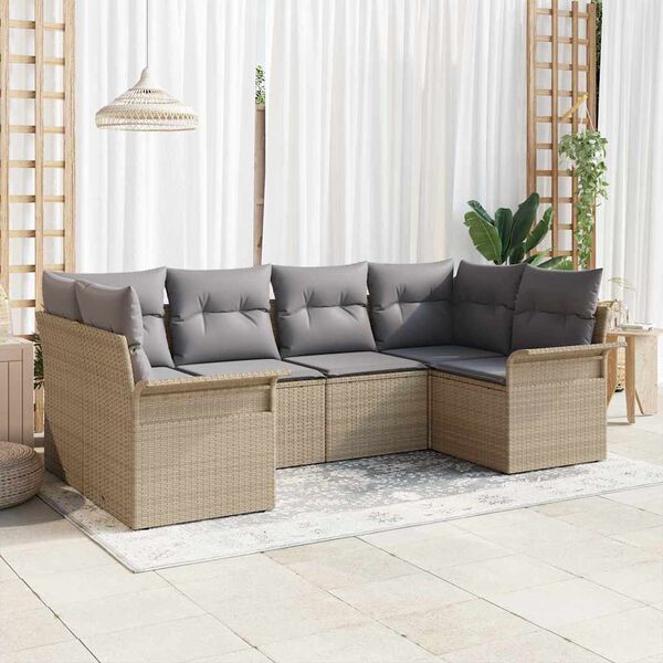 vidaXL Havesofa S&aelig;t med pude med opbevaring 6 pcs Beige Poly rattan