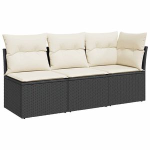 vidaXL 3-personers havesofa med hynder polyrattan sort