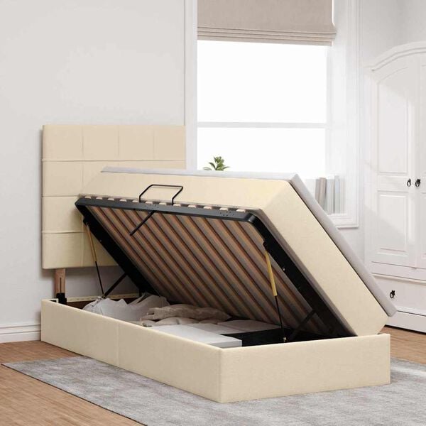 vidaXL Seng med opbevaring og madras Creme 90 x 190 cm Polyester