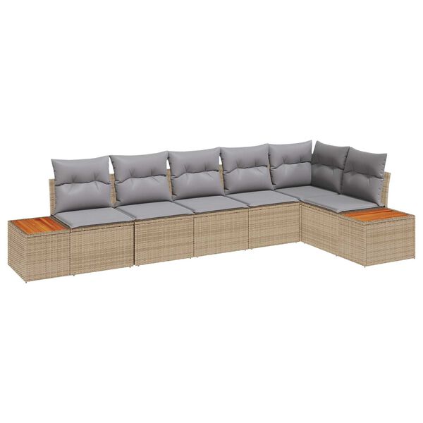 vidaXL Havesofa S&aelig;t med pude 6 pcs Beige Poly rattan