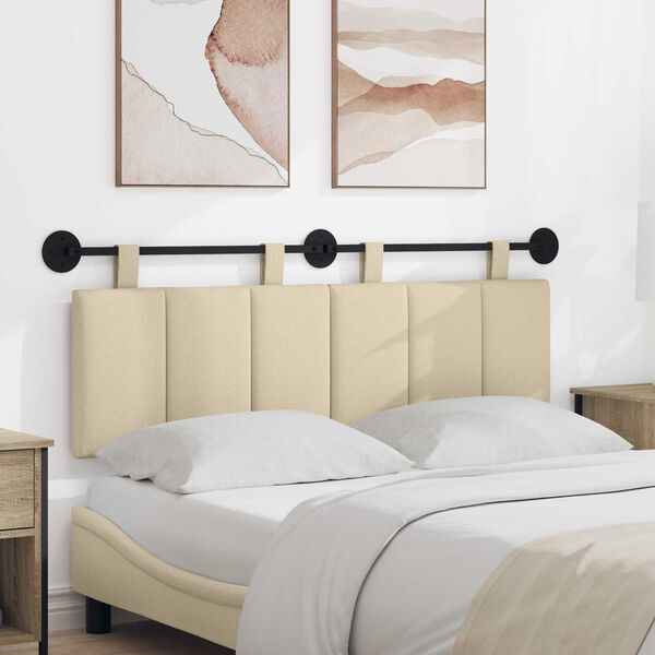 vidaXL H&aelig;ngende Hovedgavl V&aelig;gmonteret Creme 150 x 55 x 5 cm Stof