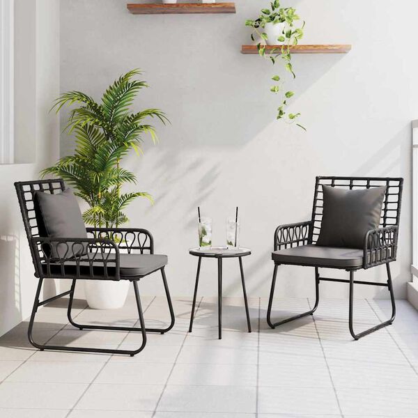 vidaXL Have Spisebordssæt 3 pcs Sort og Anthracit Poly rattan, stål