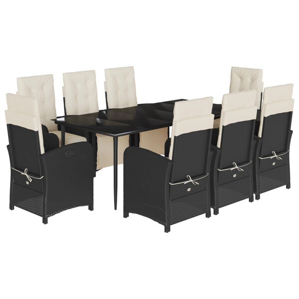 vidaXL spisebordss&aelig;t til haven 9 dele med hynder polyrattan sort
