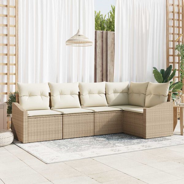 vidaXL Sofa S&aelig;t med pude 5 pcs Beige polyrattan