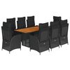 vidaXL spisebordss&aelig;t til haven 9 dele med hynder polyrattan sort