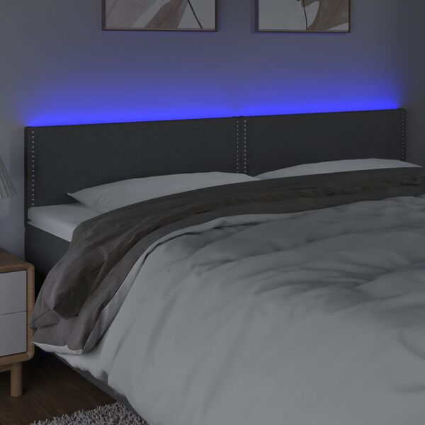 vidaXL sengegavl med LED-lys 160x5x78/88 cm stof m&oslash;rkegr&aring;
